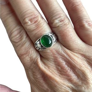 Silver and Green Stone Decorative Ring